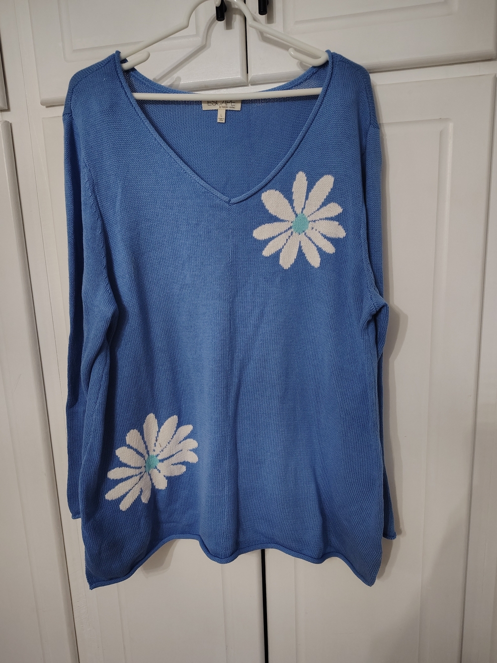 Habitat Blue V-Neck Sweater with White Daisy Motifs